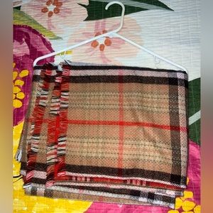 Brown and red square print large scarf